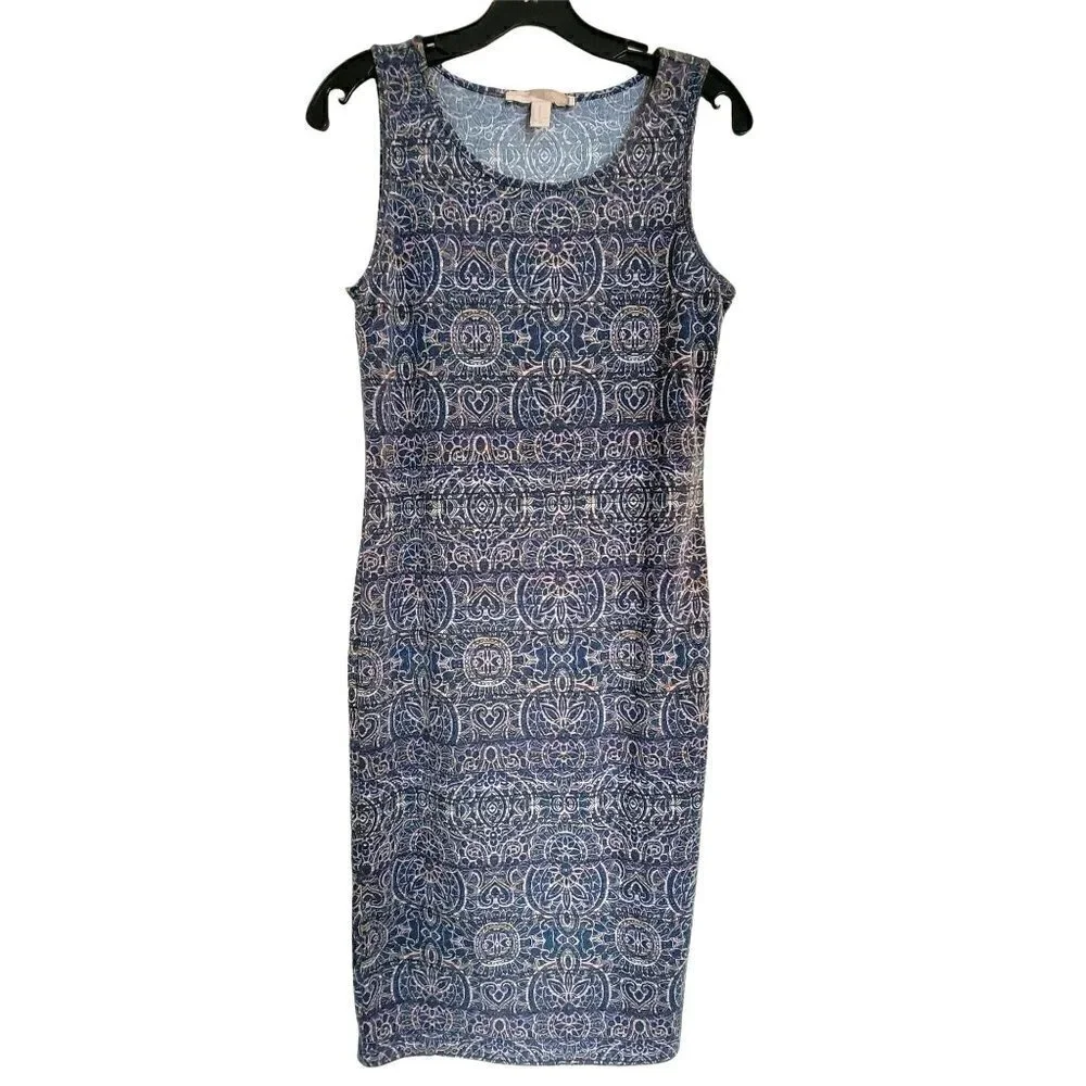Forever 21 Blue Aztec Paisley Boho Sleeveless Midi Tank Sun Dress Size Medium